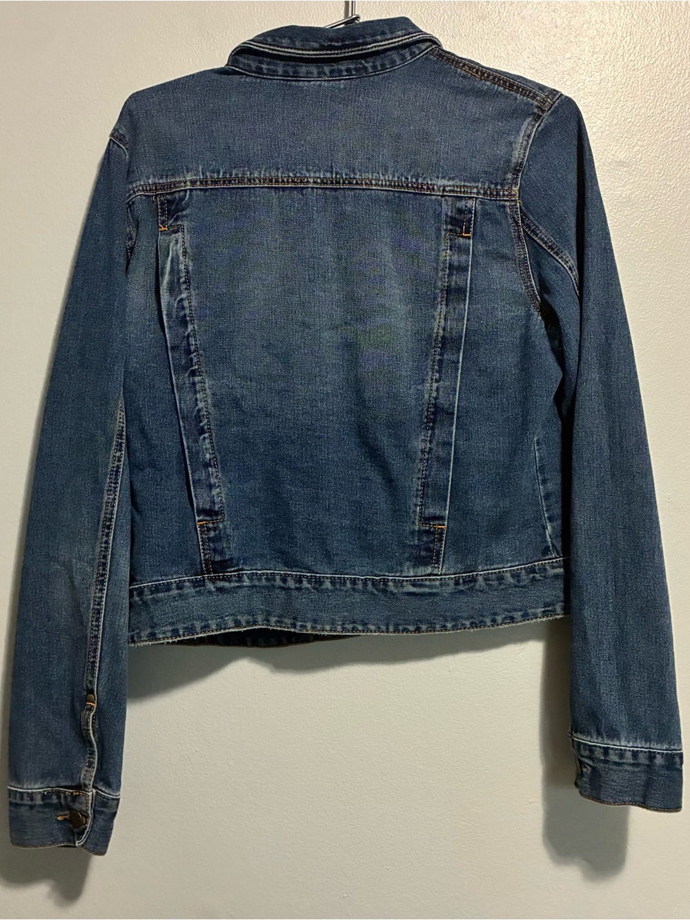 Free People Denim Jacket Large Blue Jean Jacket Classic Trucker Stretch Casual - Picture 7 of 9